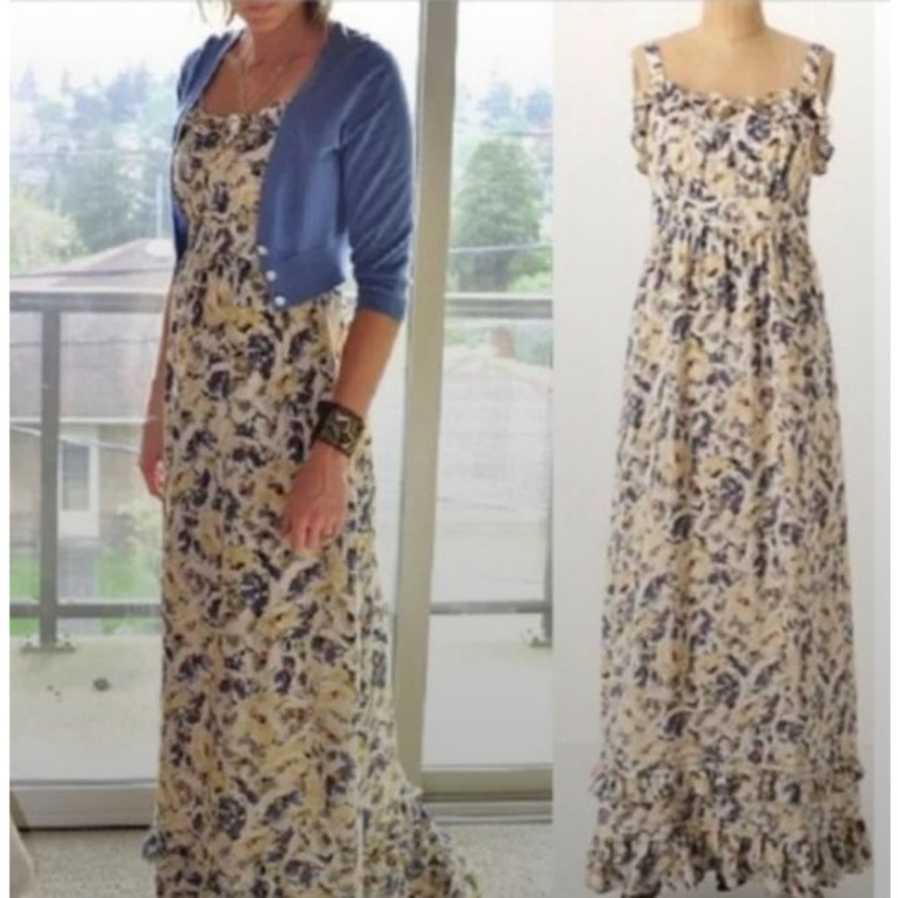 Moulinette Soeurs Anthro Women's Floral Silk Maxi Dress Sz 10 Beige NWT